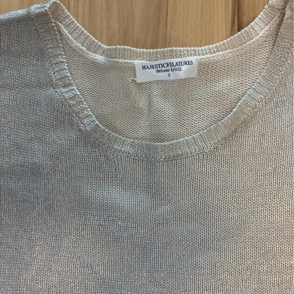 Majesticfilatures Sz Medium Metallic Silver Women’s Sweater Short Sleeve - Picture 5 of 7